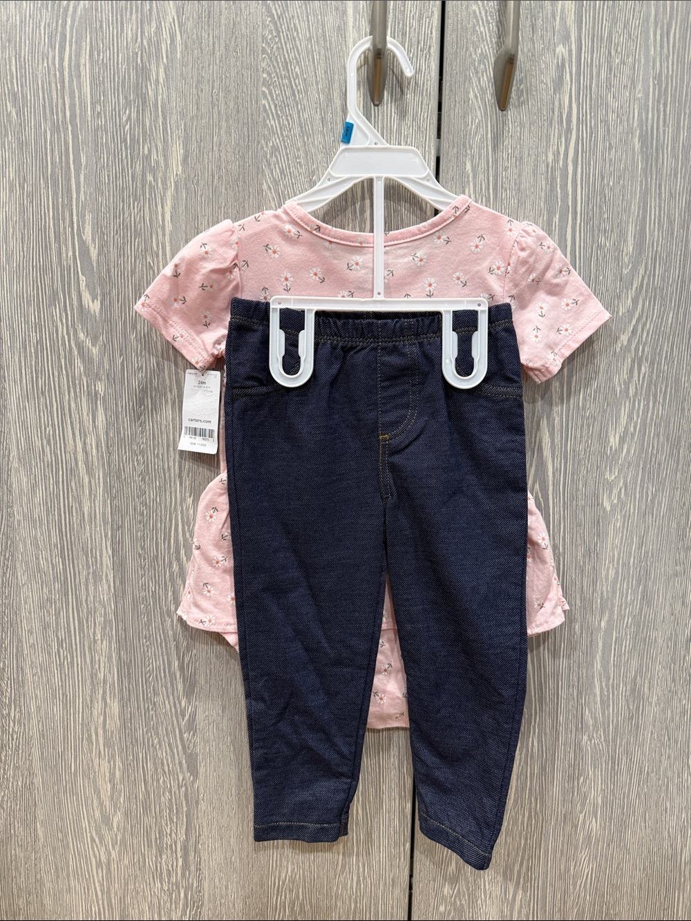 NWT - Carter's Pink 'Happy' Peplum Bodysuit with Navy Leggings (2pcs Set) - Picture 2 of 10